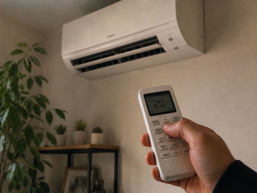 Split-airco aan een woonkamermuur